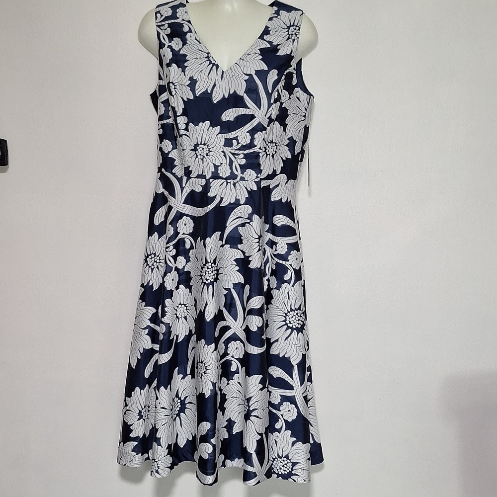 Preston & York Dress Sleeveless A Line Floral Navy